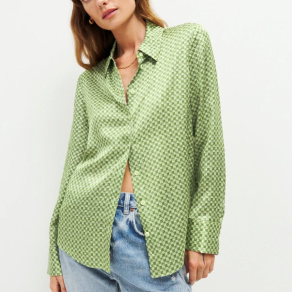 Reformation Sky Relaxed Silk Top Piccolo - Size XS